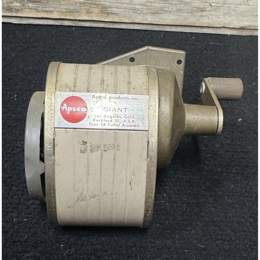 Vintage APSCO Giant Type 3A Pencil Sharpener 6 Hole Hand Crank Wall Mount USA